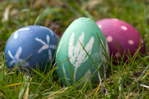 Nest of natural-colored Easter eggs in the garden Nest of natural-colored Easter eggs in the garden